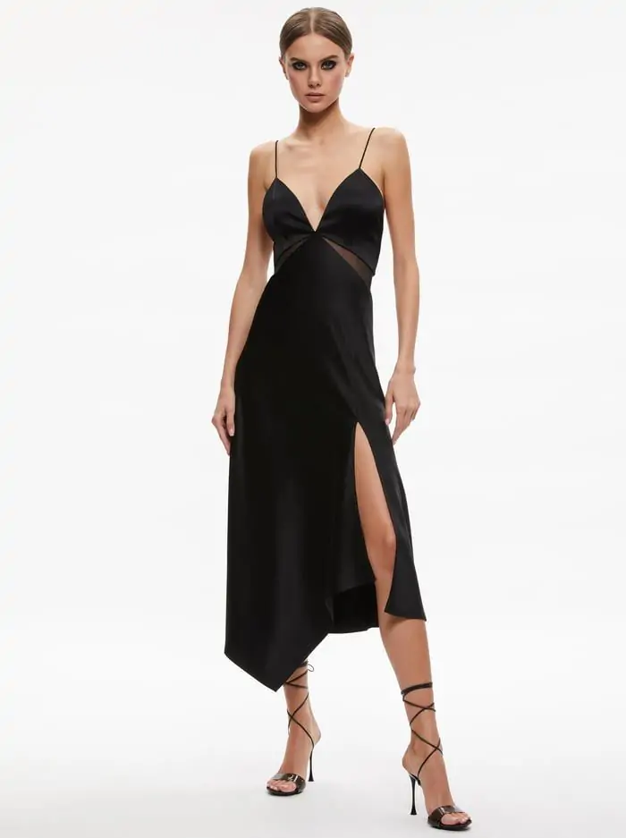 MORIAH SHEER CUTOUT MIDI DRESS